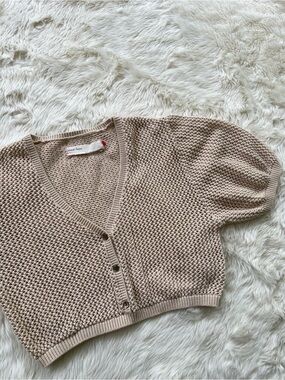Good Alma Women's Cropped Knit Cardigan Sweater - Beige Cotton